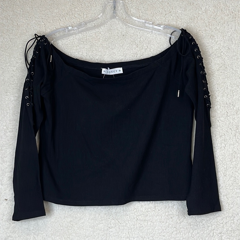 NWT Soncy Womens Lace Up Sleeve Off Shoulder Top SIZE XL XLARGE PLUS SIZE